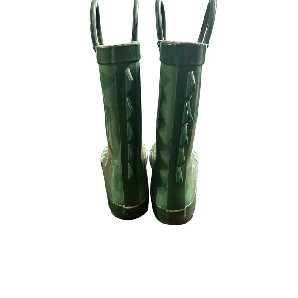 Cat & Jack Kids Green Alligator Rain Boots Crocodile Waterproof Size 12 Pull On